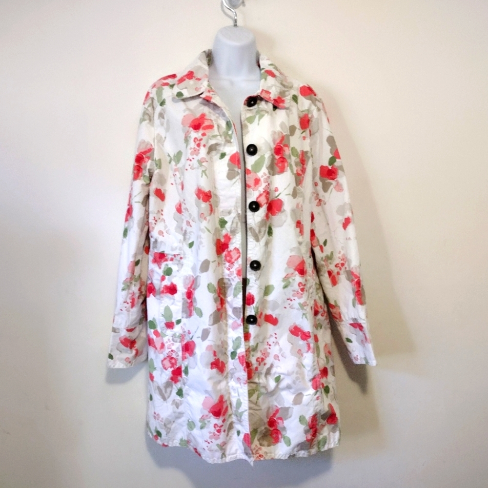 Eddie Bauer Trench Coat Women Size L Floral